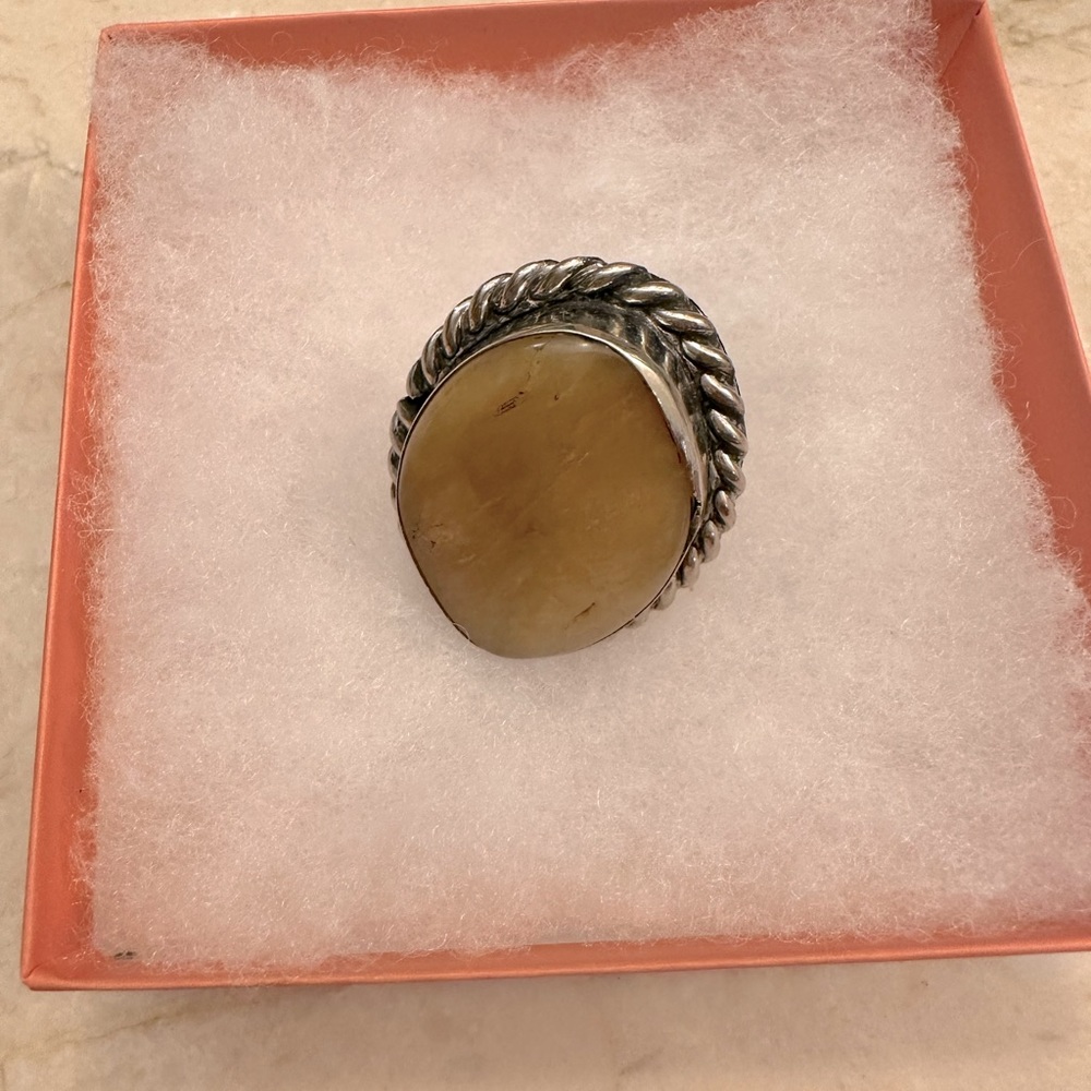 GORGEOUS MEXICAN SILVER TWIST DETAIL STONE RING - Picture 3 of 4